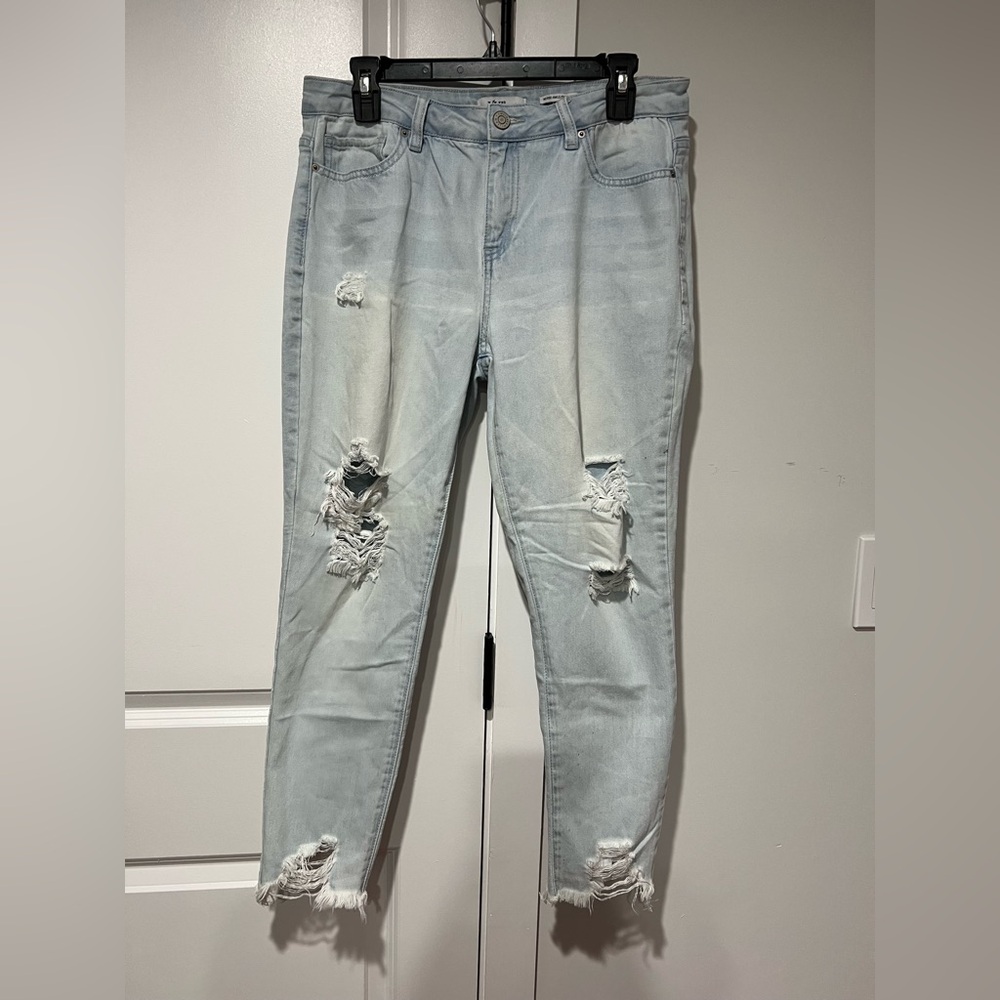 YMI Light Blue Distressed Skinny Jeans, mid rise, light Denim